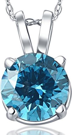 Pompeii3 1 Ct Blue Diamond Solitaire Pendant 14K White Gold Lab Grown Necklace