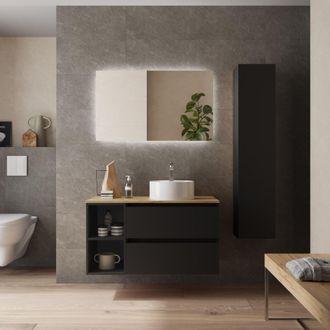 Cygnus Bath Mueble Ba&ntilde;o Bequia 100cm Y Coqueta Y Lavabo Negro 100x45x56