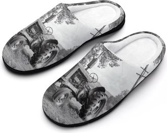 Generic Old Rusted Tractor Funny Mens Cotton Slippers Soft Non-Slip Rubber Sole House Slipper Indoor Outdoor