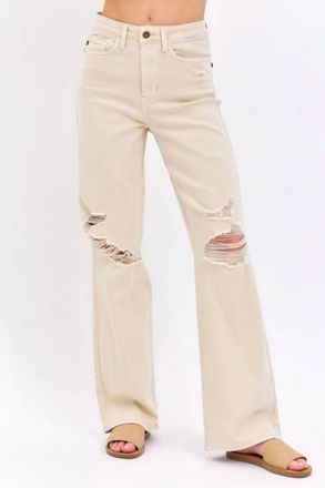 Judy Blue High Waist Distressed Flare Jeans In Bone