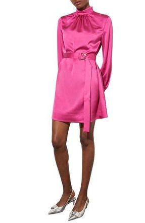 Ming Wang Belted Long Sleeve Satin Minidress in Mulberry at Nordstrom Rack, Size X-Large