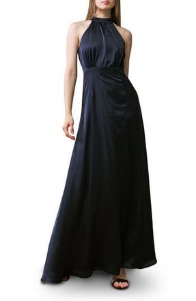 Flying Tomato Tie Neck Satin Maxi Dress in Black at Nordstrom Rack, Size Small