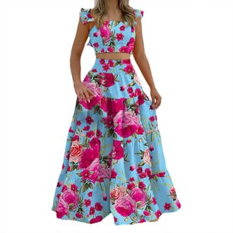 Generic Womens Mid Waist Trendy Sexy Sling Top and Fishtail Maxi Skirt Fashion Casual Set Elegant Long Skirt Outfit Sexy Swing for Women Summer Party Wear Co 