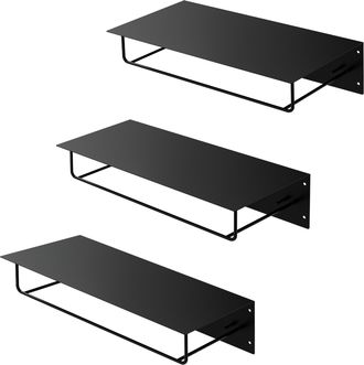 ML Design Ml-design - Set 3x Percheros De Pared Con Barra De Colgar Y Estante Flotante Para Sombreros 60x30x15 Cm Negro Met&aacute;lico Vestidor O Armario De Pasillo P