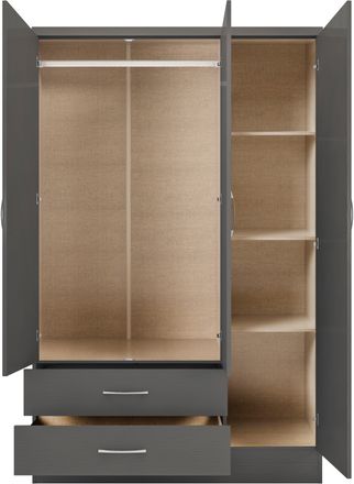 Seconique NEVADA 3 DOOR 2 DRAWER WARDROBE - 3D EFFECT GREY - SECONIQUE | TJ Hughes