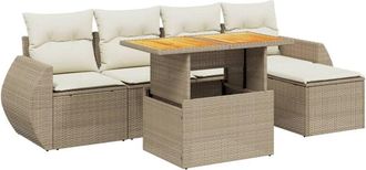 vidaXL Juego De Sof&aacute;s Jard&iacute;n Con Cojines 6 Pzas Rat&aacute;n Sint&eacute;tico Beige Vidaxl