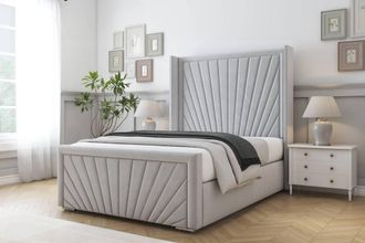 Comfort Beds Sunrise Plush Bed Frame - 50 Upholstered Wingback Headboard in Silver | Size: Single