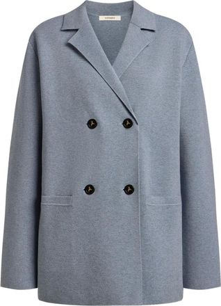 12 Storeez double-breasted knitted blazer - women - Merino/Cotton - M - Blue