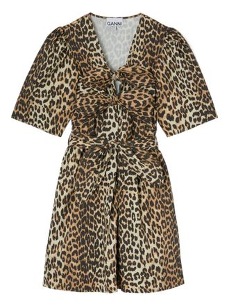 Ganni knot leopard-print dress - Brown