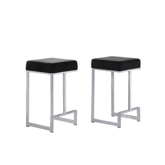Best Master Furniture Dorrington Velvet Backless Counter Height Stool in Black/Silver (Set of 2)