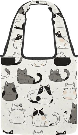 Generic Colorful Cartoon Kitten Reversible Canvas Shoulder Tote - Double-Sided Print, 12oz Cotton, 27cm Drop, Fold-Flat Bag for Travel, Shopping, Street Outin