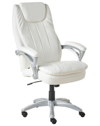Beliani Silla ejecutiva piel sint&eacute;tica blanco crema