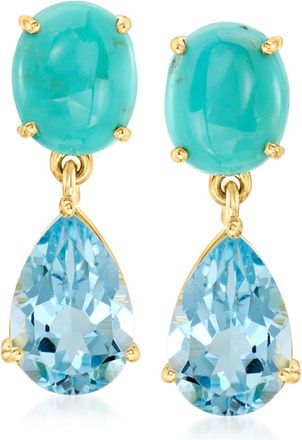 Ross-Simons Turquoise and Sky Blue Topaz Drop Earrings in 18kt Gold Over Sterling