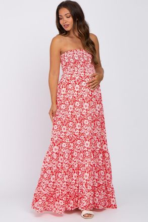 Pinkblush Floral Strapless Smocked Maxi Dress in Red at Nordstrom, Size Large