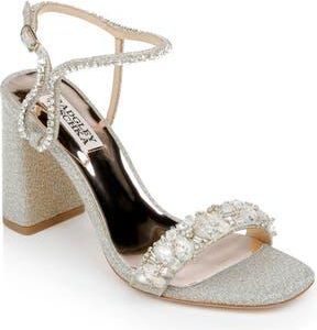 Badgley Mischka Tanisha Crystal Ankle Strap Sandal in Plt Textl at Nordstrom Rack, Size 6.5