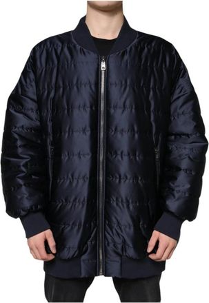Dolce & Gabbana Blauwe Gewatteerde Bomberjack - Heren - Bomber jackets - Blauw - 3XL - Nylon - Jassen