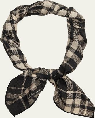 Ralph Lauren Purple Label Mens Cashmere and Silk Buffalo Plaid Neck Scarf