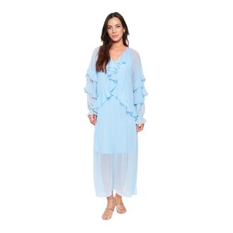 Saint Tropez Chambray Blue Dress with Ruffles - female - Saint Tropez - Maxi Dresses - Blue - XS - Dresses