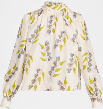 Ulla Johnson Ornament Silk Tie-Neck Blouse