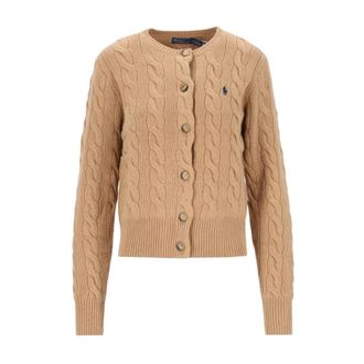 Polo Ralph Lauren Kabelgebreid katoenen vest met ronde hals - Dames - Truien - Bruin - Maat: XS Katoen
