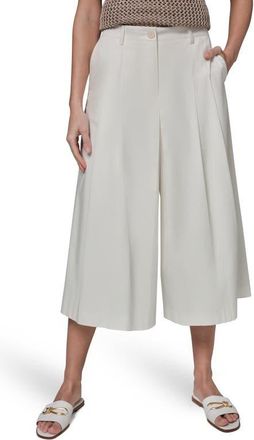 DKNY Pleated Crop Wide Leg Pants in Cream at Nordstrom, Size 12