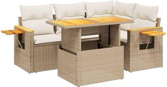 vidaXL Juego De Sof&aacute;s Jard&iacute;n Con Cojines 5 Pzas Rat&aacute;n Sint&eacute;tico Beige Vidaxl