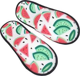 Generic Fuzzy Slippers Fruits Watermelon Printing Home Slippers Plush Casual House Slipper For Bathroom Bedroom Party M