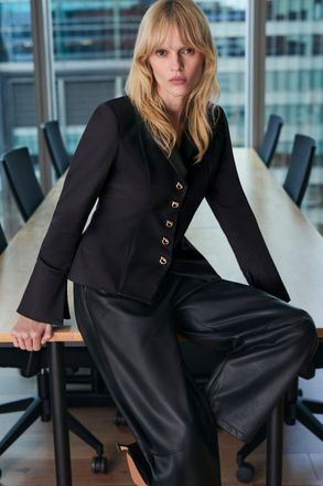 Karen Millen Womens Faux Leather Barrel Leg Trouser - Black - Size 16 UK