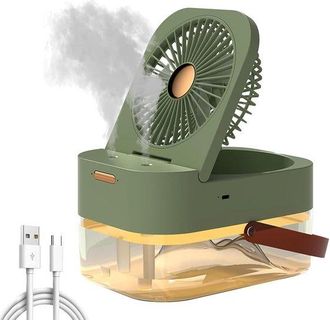 No Brand Ventilador De Mesa 3 En 1: Ventilador Usb Con Humidificador Y Luz Nocturna, Bater&iacute;a De 1200 Mah, 3 Velocidades, 2,5 L, Humidificador Usb Recargable Pa
