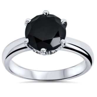 Pompeii3 2 ct Treated Black Diamond Solitaire Engagement Ring 14K White Gold Size Selectable