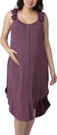 Kindred Bravely Ruffle Strap Labor & Delivery Gown in Burgundy Plum at Nordstrom, Size X-Large