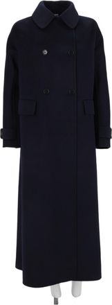 Aspesi Blue Long Double-Breasted Wool Coat
