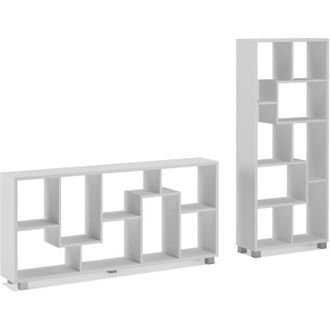 Skraut Home Skraut Home - Estanter&iacute;a Librer&iacute;a De Dise&ntilde;o Comedor Sal&oacute;n, Color Blanco Mate, Medidas: 68,5 X 161 X 25 Cm De Fondo