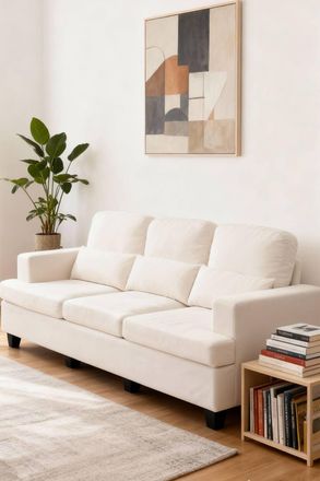 Living and Home 3-Seater Chenille Upholstered Sofa with Pillows in White