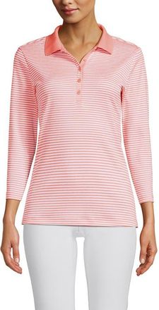 Lands End 3/4 Sleeve Supima Cotton Polo Shirt in Sunset Coral Pink Micro Stripe at Nordstrom, Size X-Large