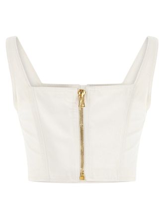Balmain Lion-Head Button Cotton Canvas Tank Top - White