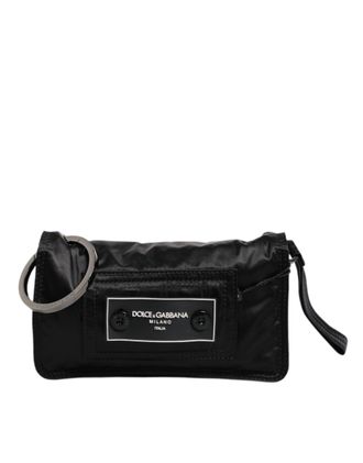 Dolce & Gabbana Zwarte Stoffen Logo Tweeweg Clutch Schoudertas