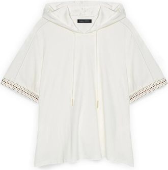Fiorella Rubino T-shirt met capuchon en hotfix-versiering - Dames - Hoodies - Wit - L - Polyester - Hoodies & sweatvesten
