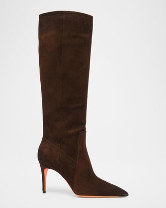 Santoni Viola 85MM Suede Knee-High Stiletto Boots