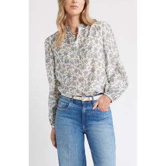 Caslon Embroidered Inset Top in Ivory- Navy Audrey Floral at Nordstrom Rack, Size X-Small