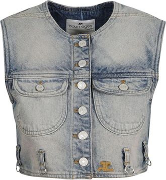 Courr&egrave;ges Multiflex Denim Cropped Vest - Dames - Bodywarmers - Blauw - M - Denim - Jassen