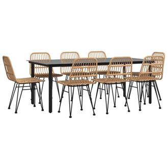 Berkfield Home Beautiful 9 Piece Garden Dining Set Poly Rattan in Brown