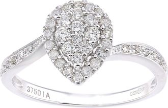 Jewelco London 9ct White Gold Round 0.38ct Diamond Teardrop Engagement Ring - PR1AXL2344W