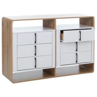 Hhg [nunca Usado] C&oacute;moda Hhg-810, Aparador Alto, 6 Cajones De Mdf, 80 X 120 X 42 Cm, Acabado Roble Wotan, Blanco