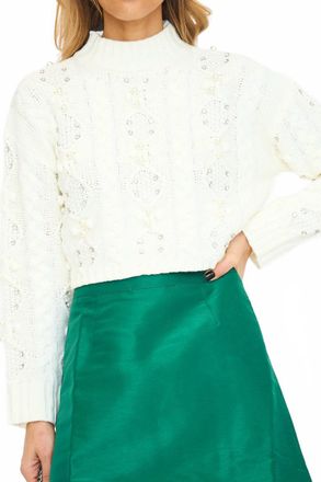 Blithe Pearl & Crystal Cable Knit Sweater Top In White