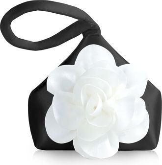 Babeyond Clutch Purses for Women - Evening Bags Flower Satin Handbag Classy Wristlet Purse for Party Daily Wedding, Black With White Flower