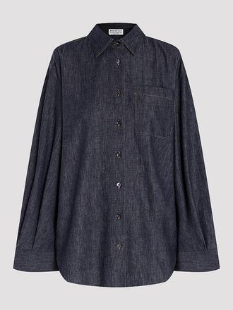 Brunello Cucinelli Womens Dark Blue Cotton Oversized Shirt, Size M
