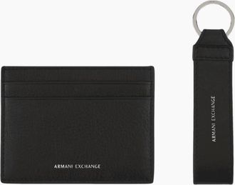 A|X Armani Exchange Mens Embossed Logo Cardholder Gift Set - Black/Black - Size: ONE size