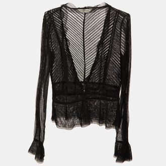 Sportmax Black Tulle Sheer peplum Blouse L