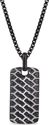 LuvMyJewelry Fast Track Tire Tread Silver & Black Diamond Tag Necklace